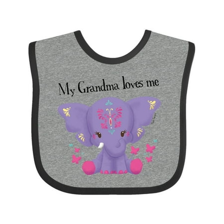 

Inktastic Yara Grandma Loves Me Purple Elephant Butterflies Gift Baby Boy or Baby Girl Bib