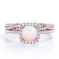 thumbnail image 1 of JeenMata Juego de Anillos de Boda con Halo Ópalo Arcoíris de Talla Cojín de 1,5 Quilates y Moissanita: Juego de Anillos de Boda con Infinito Trenzado Pavé: Baño de Oro Rosa de 18 K sobre Plata, 1 of 6