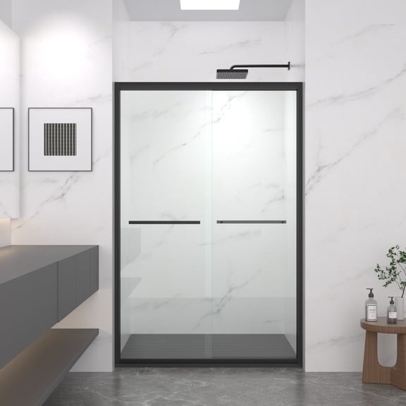 Kaisneo Black Tempered Glass 48 in x 72 in 0.32 in Thick Sliding Shower Door