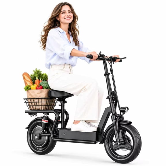 Soonaway GT10 Foldable Electric Scooter for Adults, 14" Tires, 1000W Peak, 25 mph, 35 mile, Seat & Rear Storage Basket, UL2272