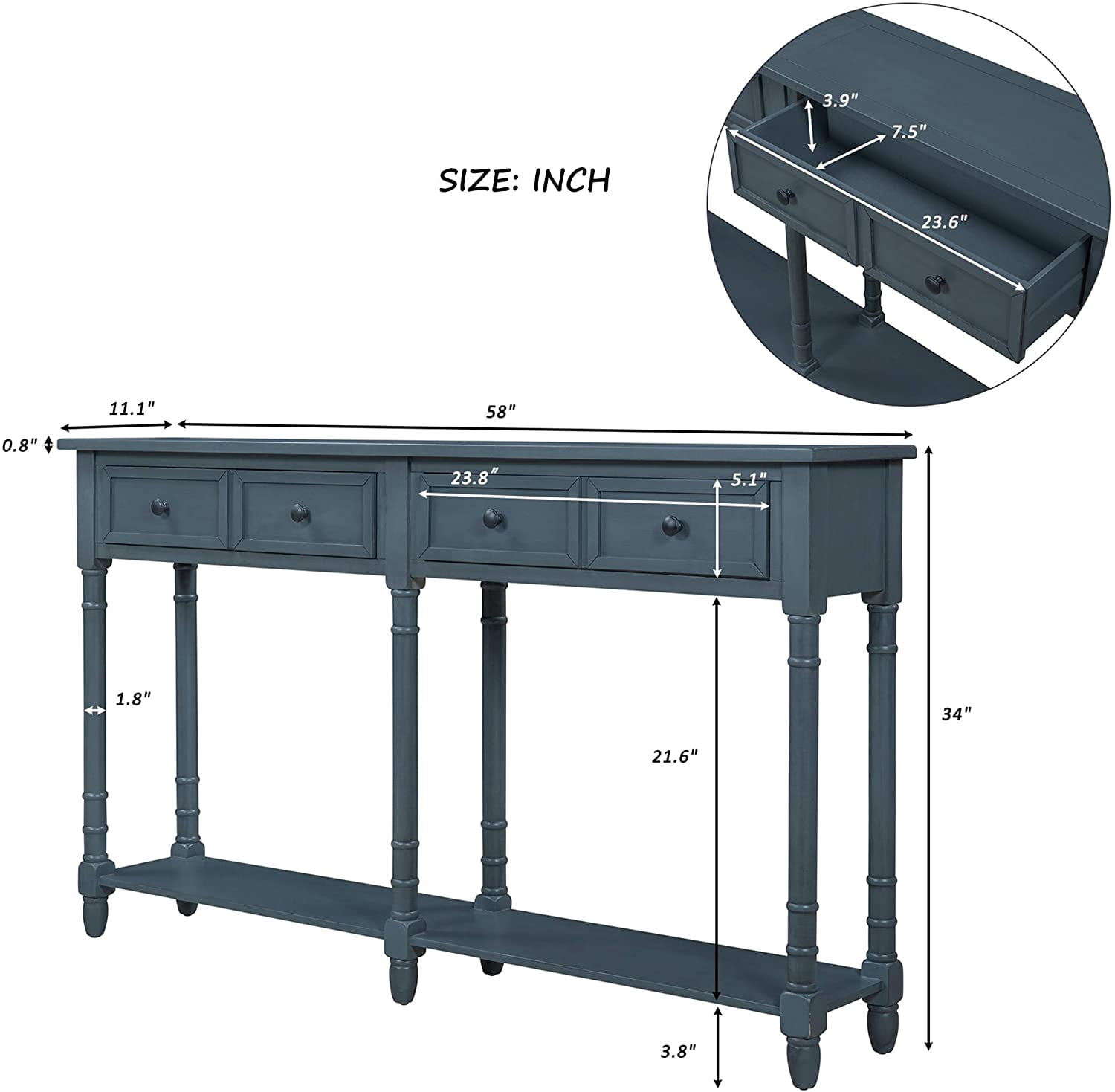 Harper & Bright Designs Retro Console Table Sofa Table for Entryway with Drawers and Shelf Living Room Table