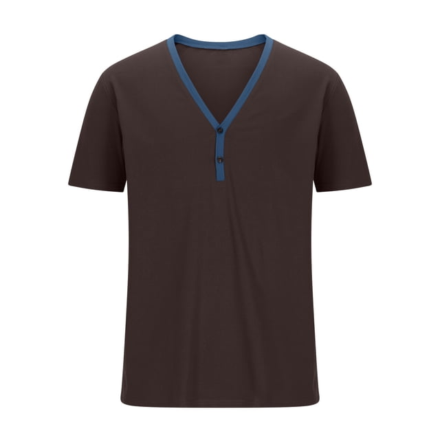 Birdeem Shirts for Men Mens V-Neck Solid Color Top Short Sleeve V-Neck Blouses Shirts