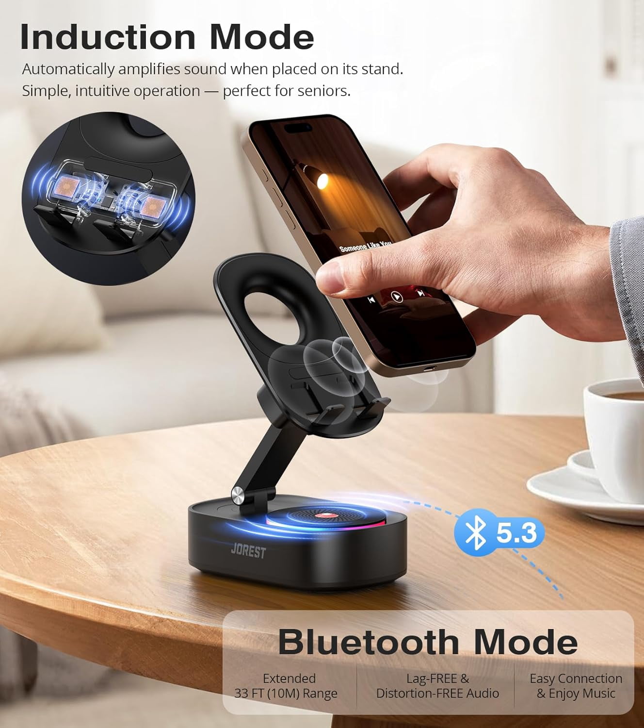 Wireless Induction Speaker,Cell Phone Stand with Bluetooth Speaker,Valentine's Gifts for Older Men Women Teenage Boy,Ampilifer Gadget Foldable with iPhone/Ipad,Birthday Gift for Dad Father