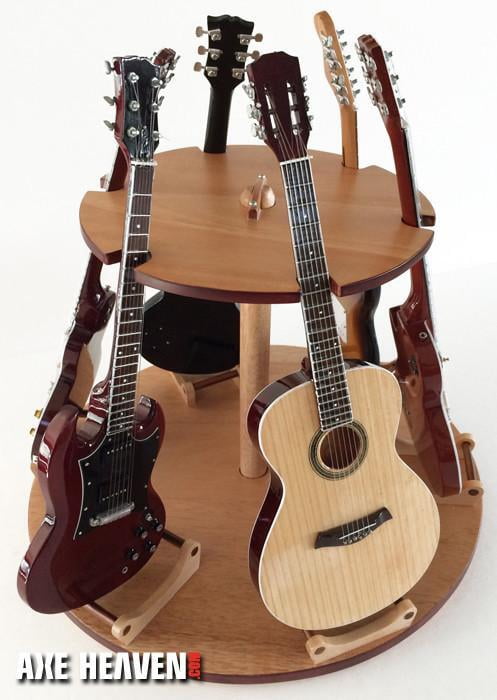 Round Wood Guitars Display Stand - Holds 6 Miniature Guitars 10 Inch Base