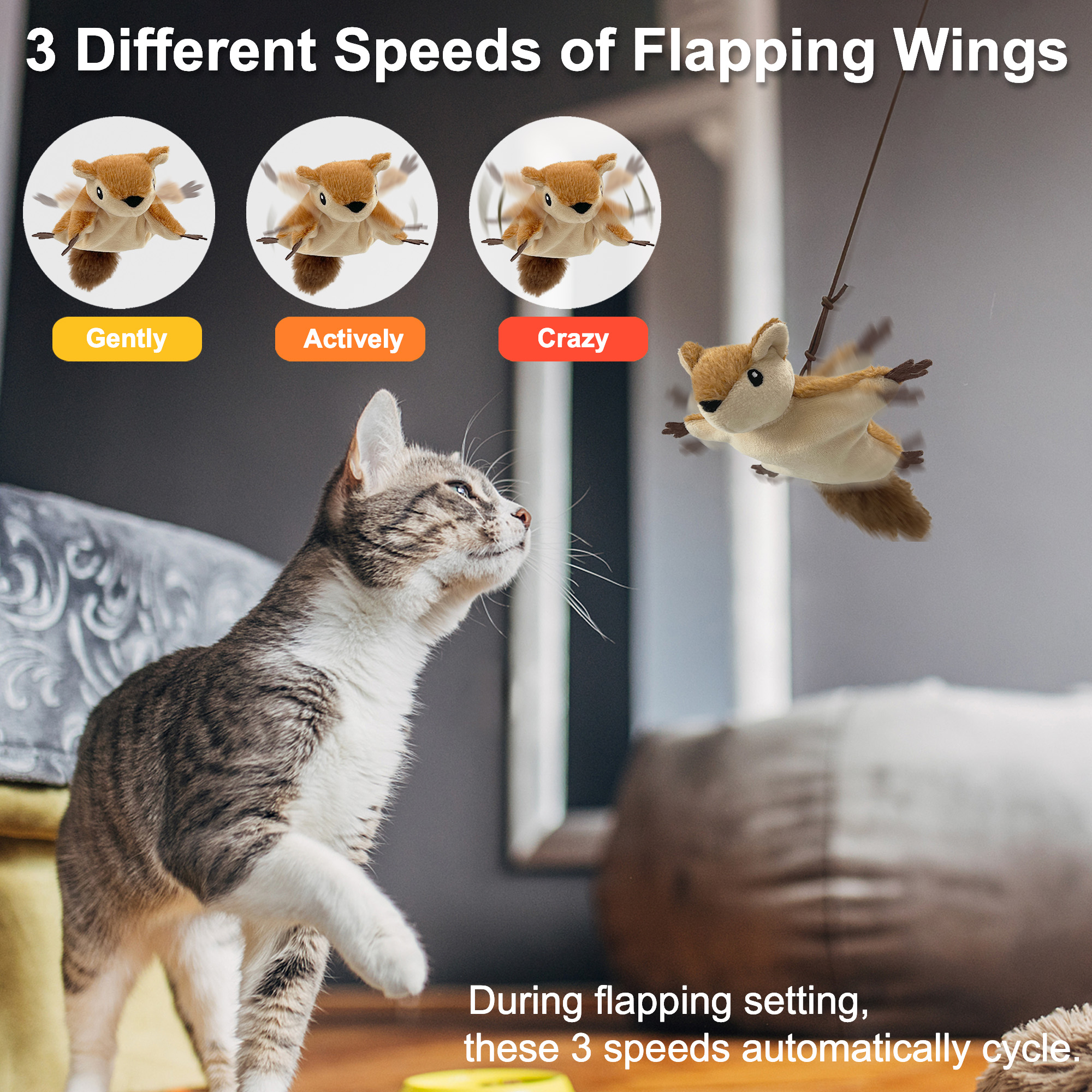 EVNELE Interactive Flapping Squirrel Cat Toy photo 6