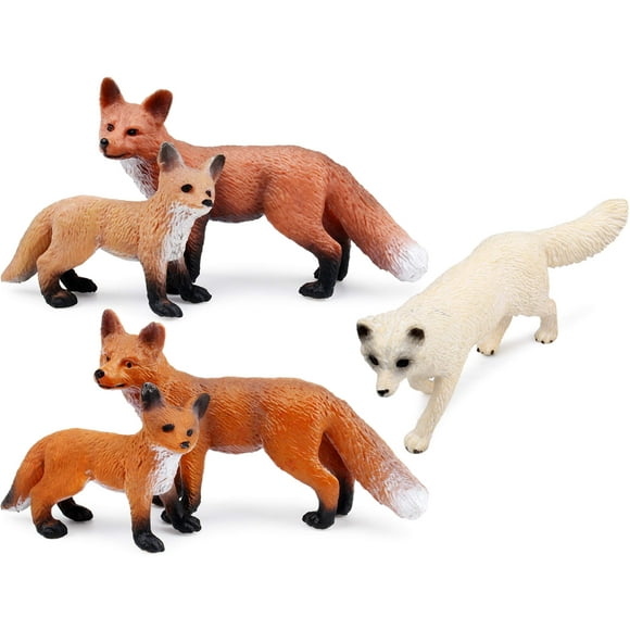 El juego de figuras de juguete Uandme Fox incluye figuras de zorro ártico y zorro rojo para decoración de tartas (5 zorros)