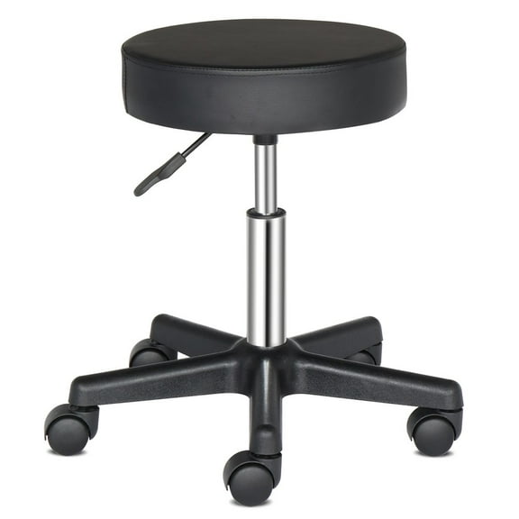 IVV Rolling Stool with Wheels, 330 LBS Weight Capacity, Height-Adjustable Upholstered Stool with Thick Seat Cushion, Swivel Backless Stool Chair for Home/Office/Salon/Bar/Tatoo/Medical/Massage, Black