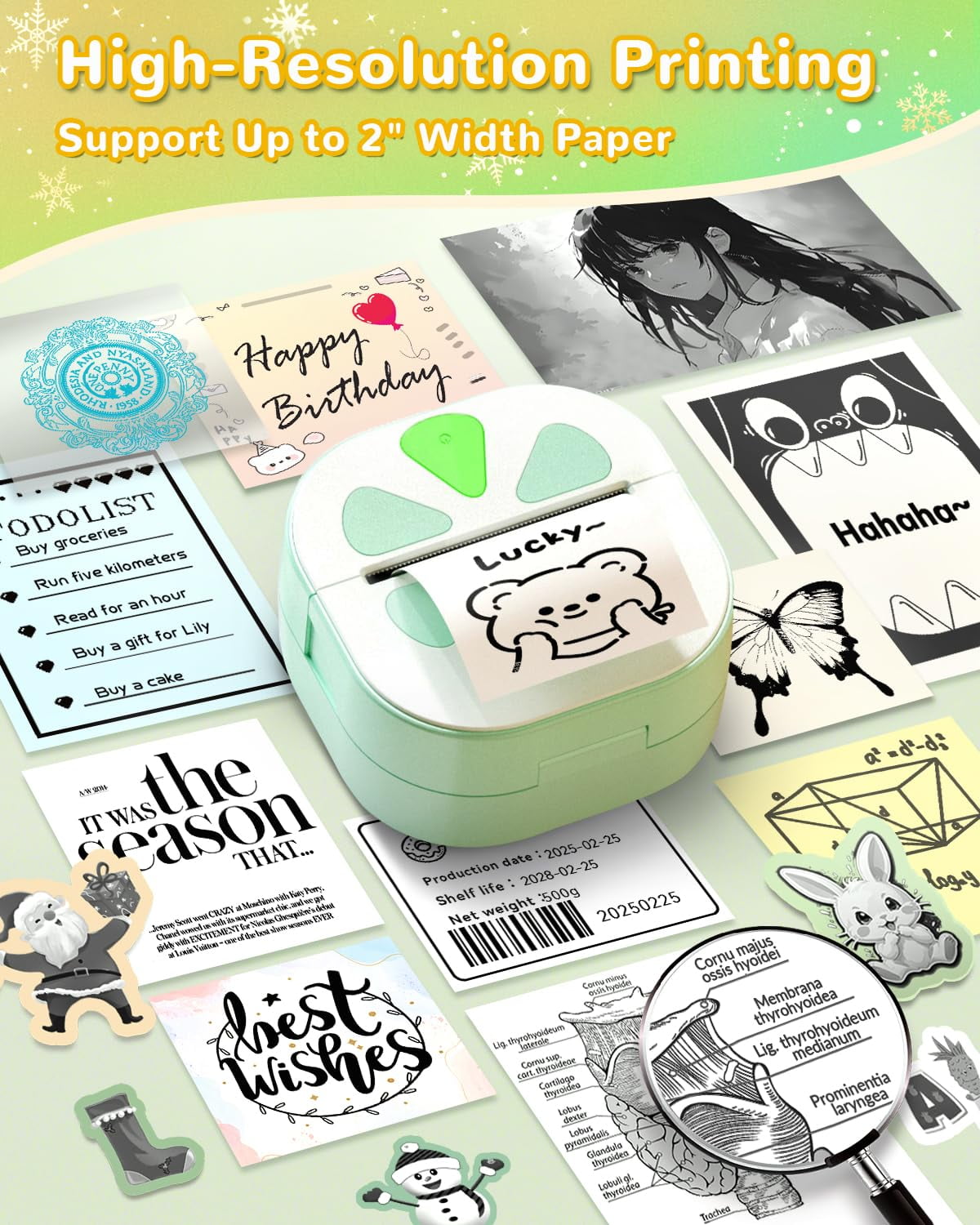 Sticker Printer, Print Pods Mini Printer, Bluetooth Thermal Sticker Maker Machine with 3 Rolls Paper, Print Pod Mini Printers for iPhone