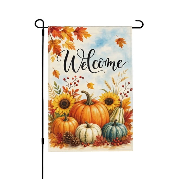 Welcome Garden Flag Autumn Pumpkins Sunflowers Outdoor Decor 12x18 Inch