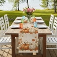 thumbnail image 4 of Orange White Pumpkin Fall Table Runner 90 Inches Long,Thanksgiving Botanical Leaves Rustic Cotton Linen Table Runners Dresser Scarves,Fabric Tabletop Scarf Furniture Cover for Dinner Party 13"x90", 4 of 9