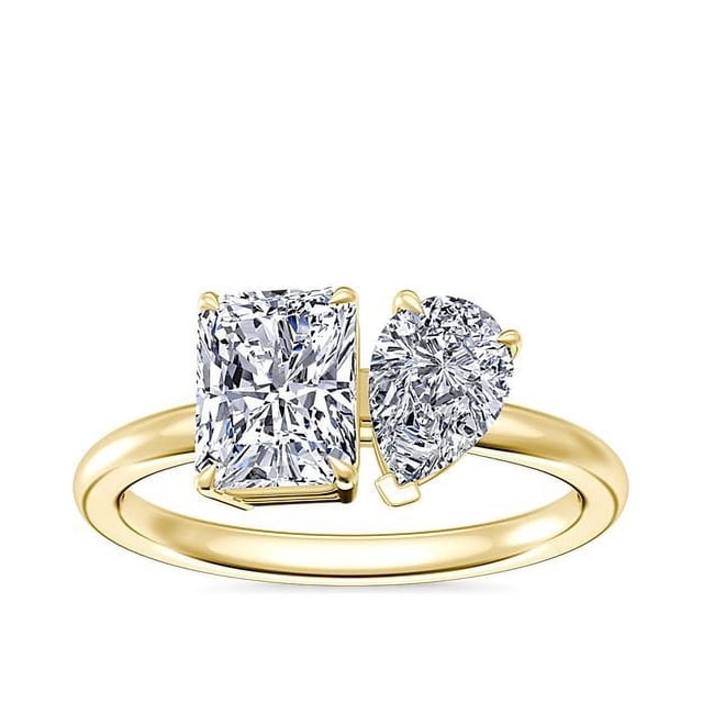 1.00 Carat Excellent Radiant & Pear Shape Genuine Diamond Latest Design Engagement Two Stone Ring for Ladies Solid 18K Yellow Gold Size 7.5