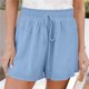 thumbnail image 1 of Pantalones cortos de pierna ancha para mujer, pantalones cortos de verano transpirables de Color puro con cintura alta elástica con cordón, 1 of 5