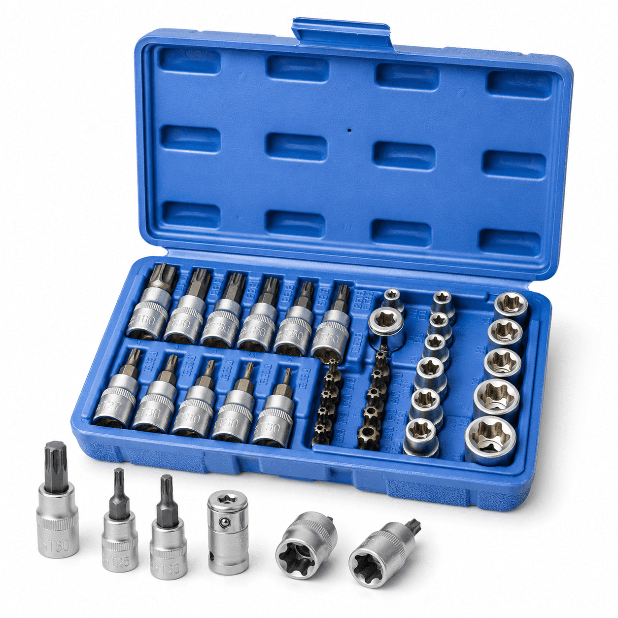 34pcs Security Torx Bit Set, E Torx Socket Set, 6 Star Bit Set, Allen Wrench Set, Female/External/Tamper proof torx screwdriver set, E4-E20, T10-T60