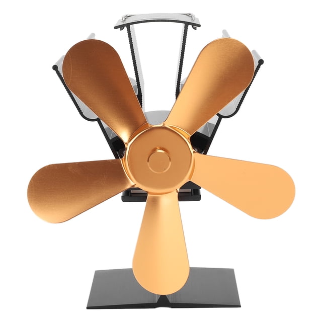 Ventilador de estufa de leña de 5 aspas, ventilador de chimenea alimentado por calor para estufa de leña, quemador de leña de pellets, chimenea vertical rectangular dorada