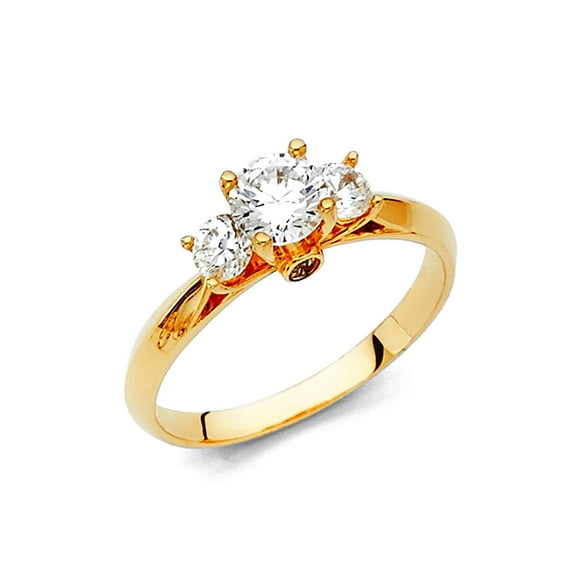 14k Yellow Gold 1.5mm 0.75cttw 4 prong Cubic Zirconia Three Stone Engagement Ring Size 7 Engagement Ring for Women