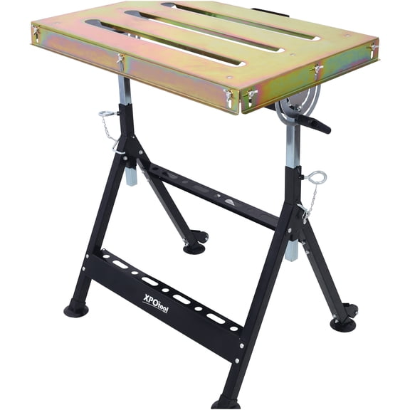 JERFIT Welding Table with Wheels, Folding Workbench with Adjustable Height & Angle, Portable Steel Welding Work Table for Shop