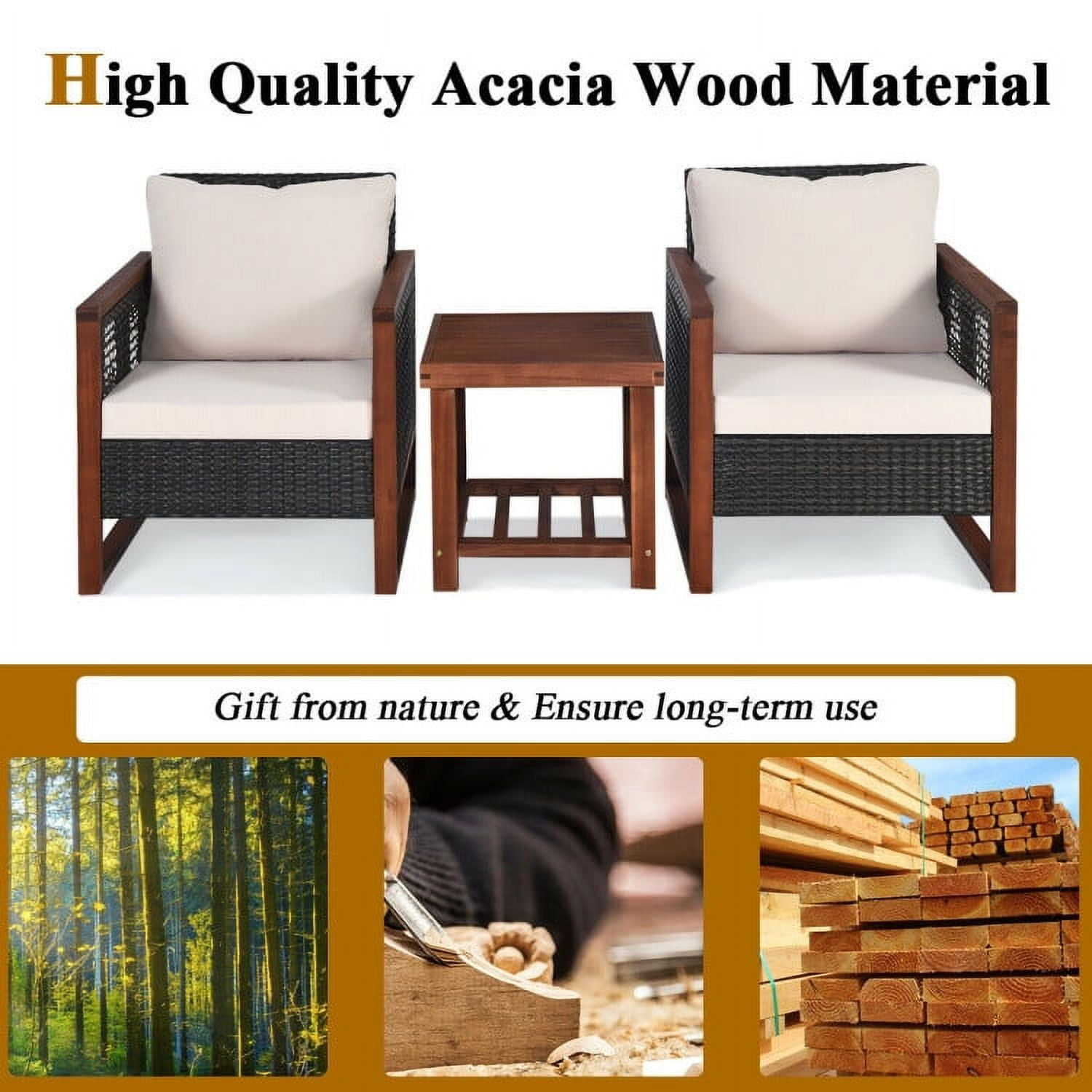 Aimee Lii 3 Pieces Patio Rattan Furniture Set with Washable Cushion and Acacia Wood Tabletop, Small Patio Set, B-Beige Aimee Lii 3 Pieces Patio Rattan Furniture Set with Washable Cushion and Acacia Wood Tabletop, Small Patio Set, B-Beige