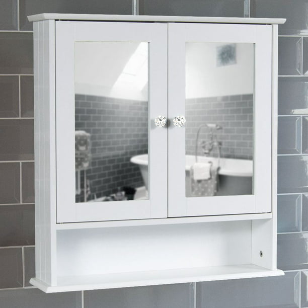 Zimtown 2 Door Bathroom Wall Mount, Bathroom Wall Cabinet With Mirrored Door
