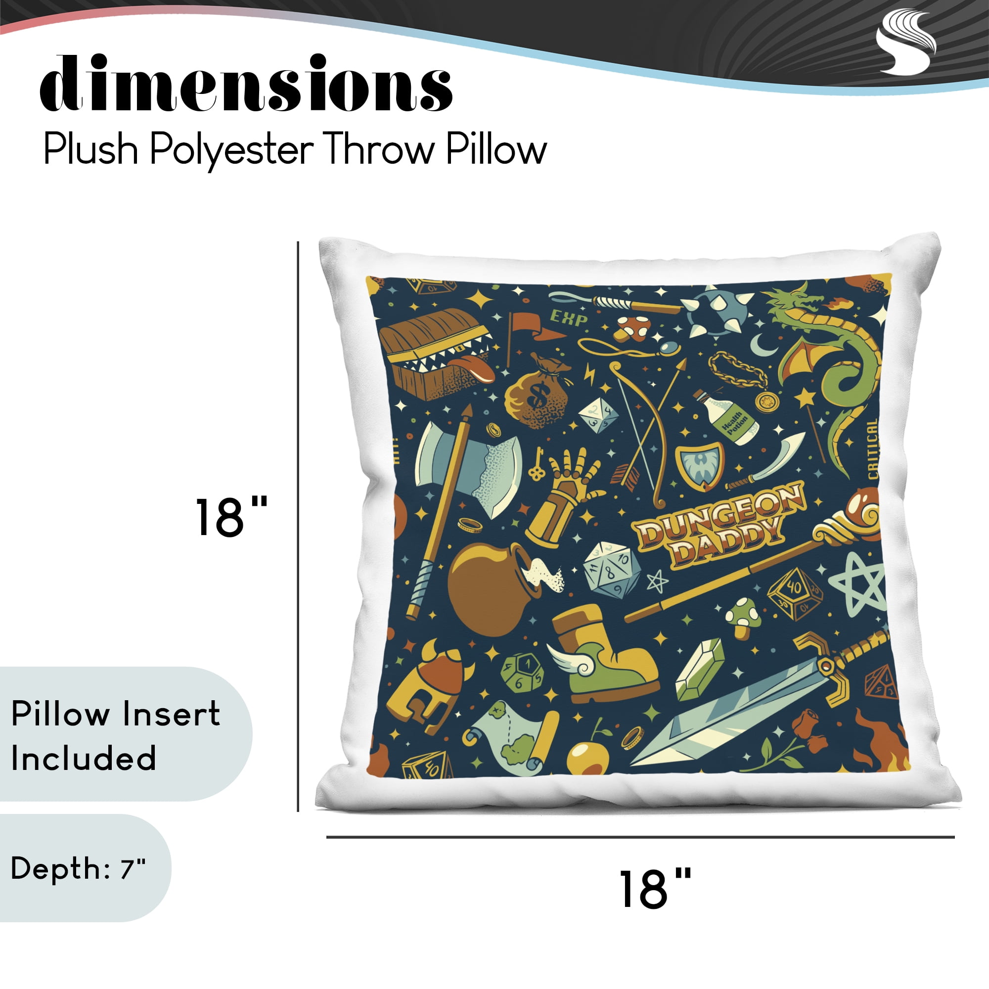 Stupell Industries Board Game RPG Pattern Decorative Printed Throw Pillow, design by Tobe Fonseca, 18 x 7 x 18