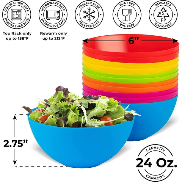 Plastic Bowls Set of 12 Kids Bowls 24 Oz Microwave Dishwasher Safe BPA Free  Plastic Cereal Bowls for Kids Brightly 