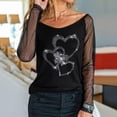 thumbnail image 2 of Pompotops T-Shirt à Manches Longues Col Rond à Sequins en Maille Unie pour Femmes, 2 of 8