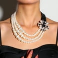 thumbnail image 2 of Elegant Vintage-Inspired Multi-Layered Faux Pearl & Rhinestone Necklace - Perfect for Daily Wear & Parties, Ideal Birthday or Anniversary Gift for Her, 2 of 5
