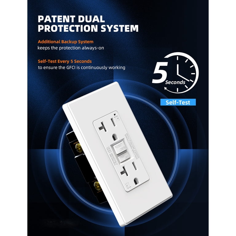 Hyper Tough GFCI Electrical Outlet 20A White with Self-Test