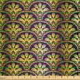 thumbnail image 2 of Ambesonne Yellow Damask Fabric by the Yard Microfiber, Peacock Motif, 1 Yard, Yellow and Purple, 2 of 4
