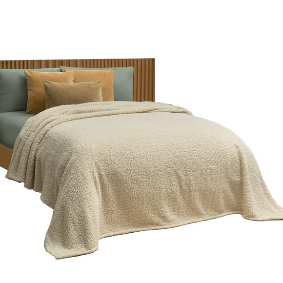 Cobertor Ligero Matrimonial Elefantito Avena Color Beige Sherpa Térmica
