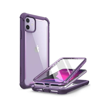 i-Blason Ares Case for iPhone 11 6.1 Inch (2019 Release), Dual Layer Rugged Clear Bumper Case with Built-in Screen Protector (Purple)