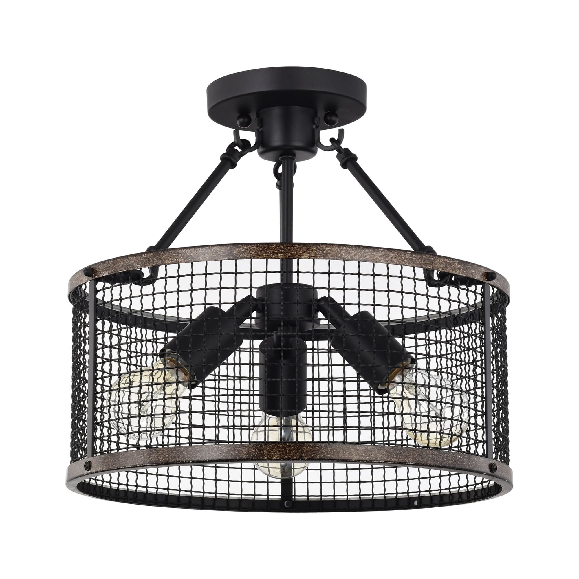 Warehouse of Tiffany Cerere Semi Flush Mount Ceiling Light Matte Black and Wood Grain Finish 3-Light