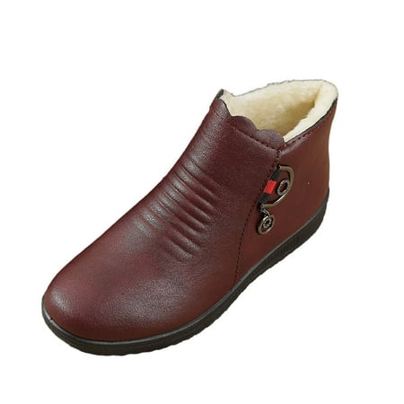 

KBKYBUYZ Cotton Shoes Plus Velvet Warm Flat Ankle Boots Old Man Leather Shoes Soft Sole Non-slip Middle-aged Women s Shoes