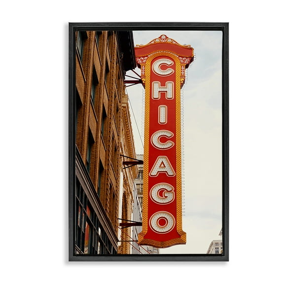 Stupell Industries Chicago City Sign Cities & Countries Photography Black Floater Framed Canvas Art Print Wall Art, 17 x 25
