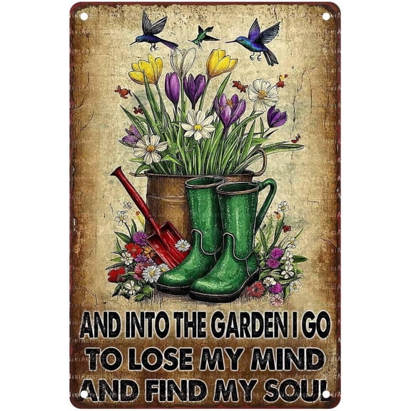 Vintage Garden Metal Tin Sign Outdoor Flower Decor Gardening Yard Art 8 x 12 Inch