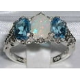 thumbnail image 2 of LBG 925 Sterling Silver Natural Opal and Blue Topaz Womens Anniversary Ring - Size 10.25, 2 of 4