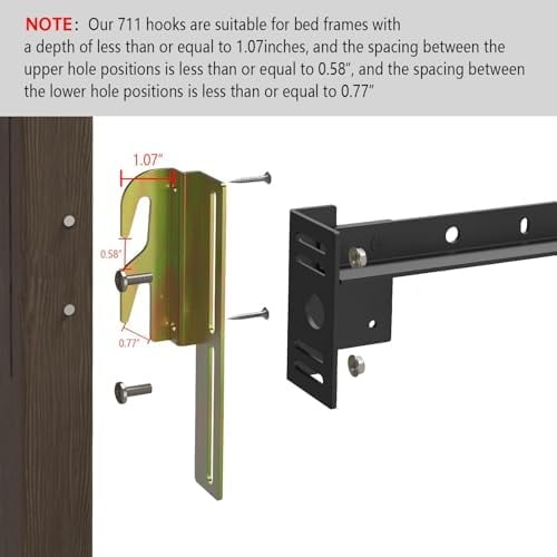 2Pcs 711 Bolt on to Hook on Bed Frame Conversion Brackets with Hardware Hook, Headboard Hook Set,Hook on Bed Frame Brackets Adapter,Hook on Bed Rail