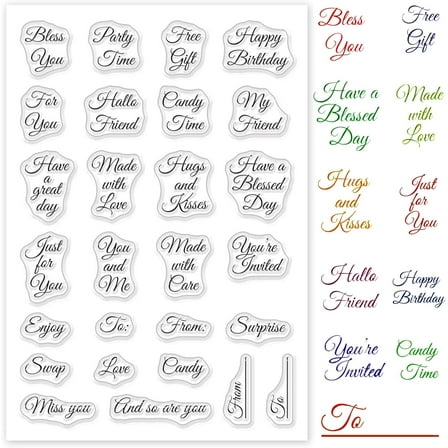 Gift Tag Words Silicone Clear Stamps with Happy Birthday Just for You Style for Card Making DIY Scrapbooking Photo Album Decorative Paper Craft 6.3x4.3Inch