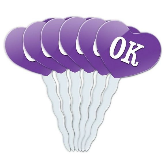 OK Heart Love Cupcake Picks Toppers - Set of 6