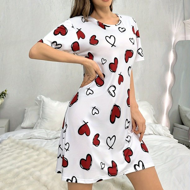 Puntoco Conjuntos de pijama cómodos para mujer Vestido casual de color sólido de manga corta y cuello redondo a la moda para mujer