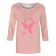 thumbnail image 3 of Jinhomg Womens Breast Cancer Awareness T Shirt 3/4 Sleeve Pink Ribbon Graphic Tops Inspirational Fight Cancer Tunics Fall Lightweight Cozy Casual Holiday Tees Prime Day 2025 Pink XL, 3 of 4