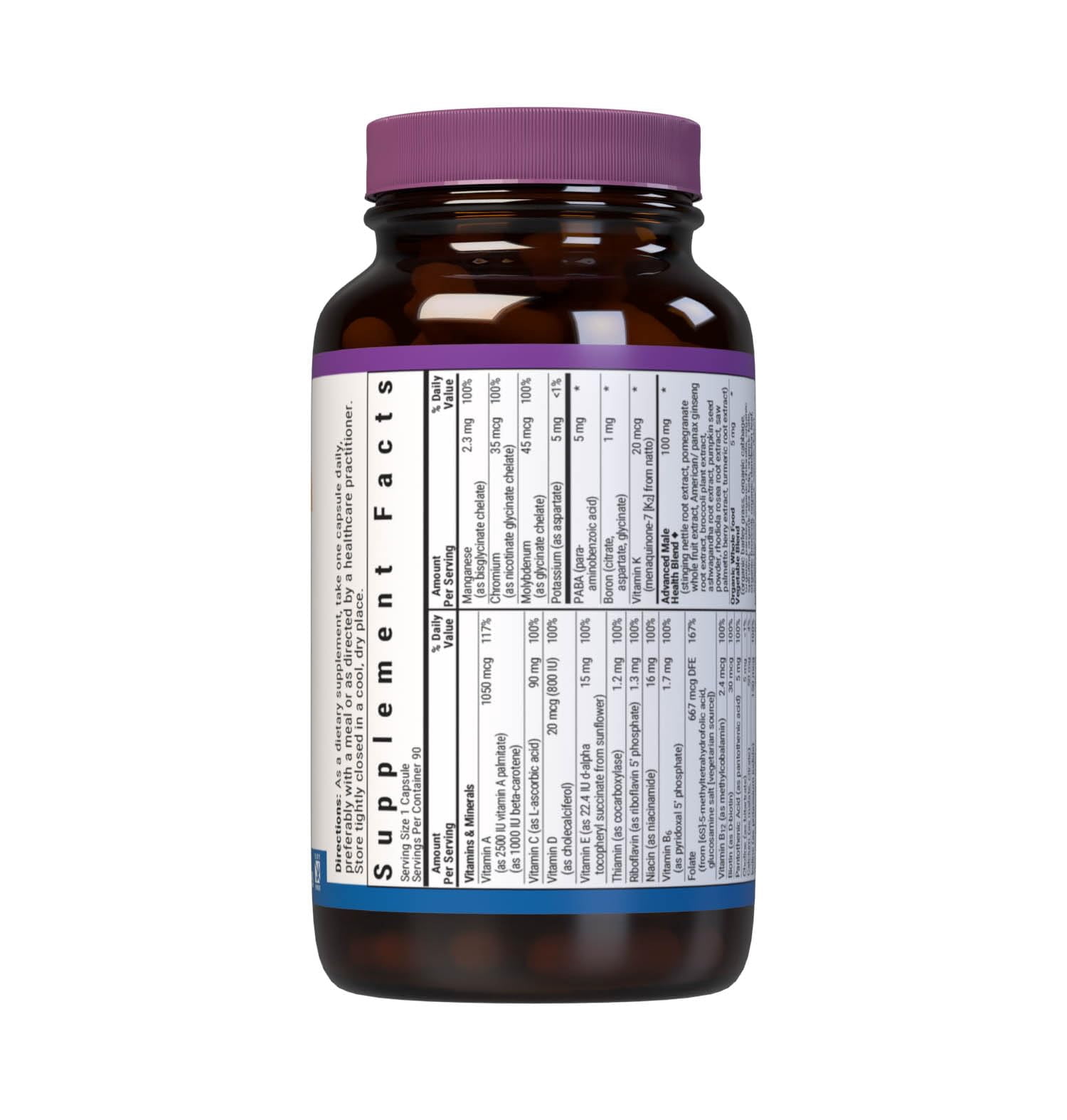 Bluebonnet Men’s One, Whole Food Multiple, K2, Organic, Energy, Vitality*, 90 Days