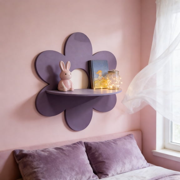 Flower Rack Wall Shelf, Purple Wooden Decorative Storage Organizer for Bathroom and Living Room, Multi-functional Hanging Display for Keys and Small Items, Topliu