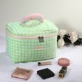 thumbnail image 4 of 1Pc Cotton Makeup Bag Large Travel Cosmetic Bag Aesthetic Cute Plaid Pattern Makeup Bag for Women Green, 4 of 7