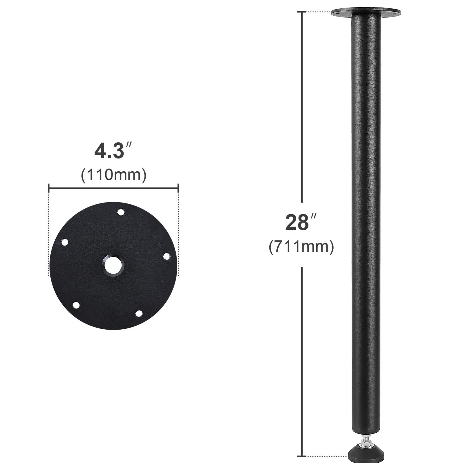 KFFKFF 28" Adjustable Desk Legs, Sturdy Steel Construction, Set of 4, for Custom Office Tables, Supports up to 1200 lbs, Easy Setup with Flexible Foot Cups, Black