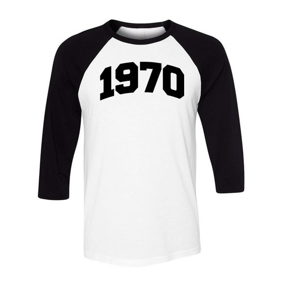 1970 College Style Three-Quarter Raglan Sleeve Baseball Shirt Unisex X-Large White/Black