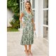 thumbnail image 3 of Vestido BerryGo Floral Maxi de manga larga viscosa verde XL para mujer, 3 of 5