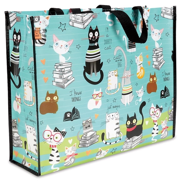 Current Smarty Cats Shopping Tote Bag, Large 13" x 16" x 5" Reusable Durable Grocery and Fun Gift Bag