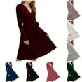thumbnail image 5 of Winter Dresses for Women Solid Color V Neck Brushed Rib A line Long Sleeve Button Pockets Dress, 5 of 5
