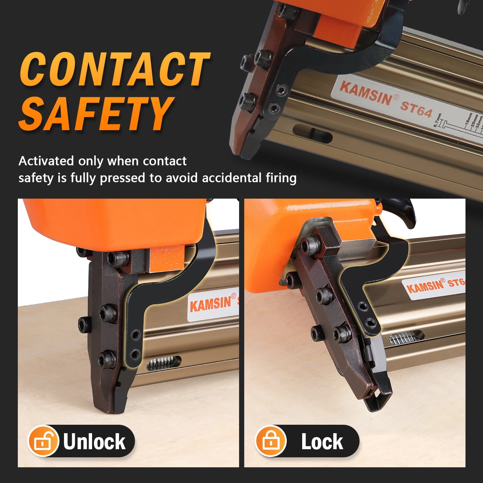 KAMSIN ST64 14 GA Heavy Duty Pneumatic Concrete T Nail Gun, 1'' to 2-1/2'' inch T Nails, Air Power Tool