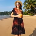 thumbnail image 4 of Lsque Sunset Blossoms Phoenix Perch Print Women's Casual Dress T-Shirt Summer Short Sleeve Scoop Neck Swing Dresses, 4 of 6